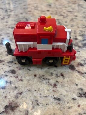 Fisher-Price Red Plastic Toy Train Engine with Yellow and White Accents
